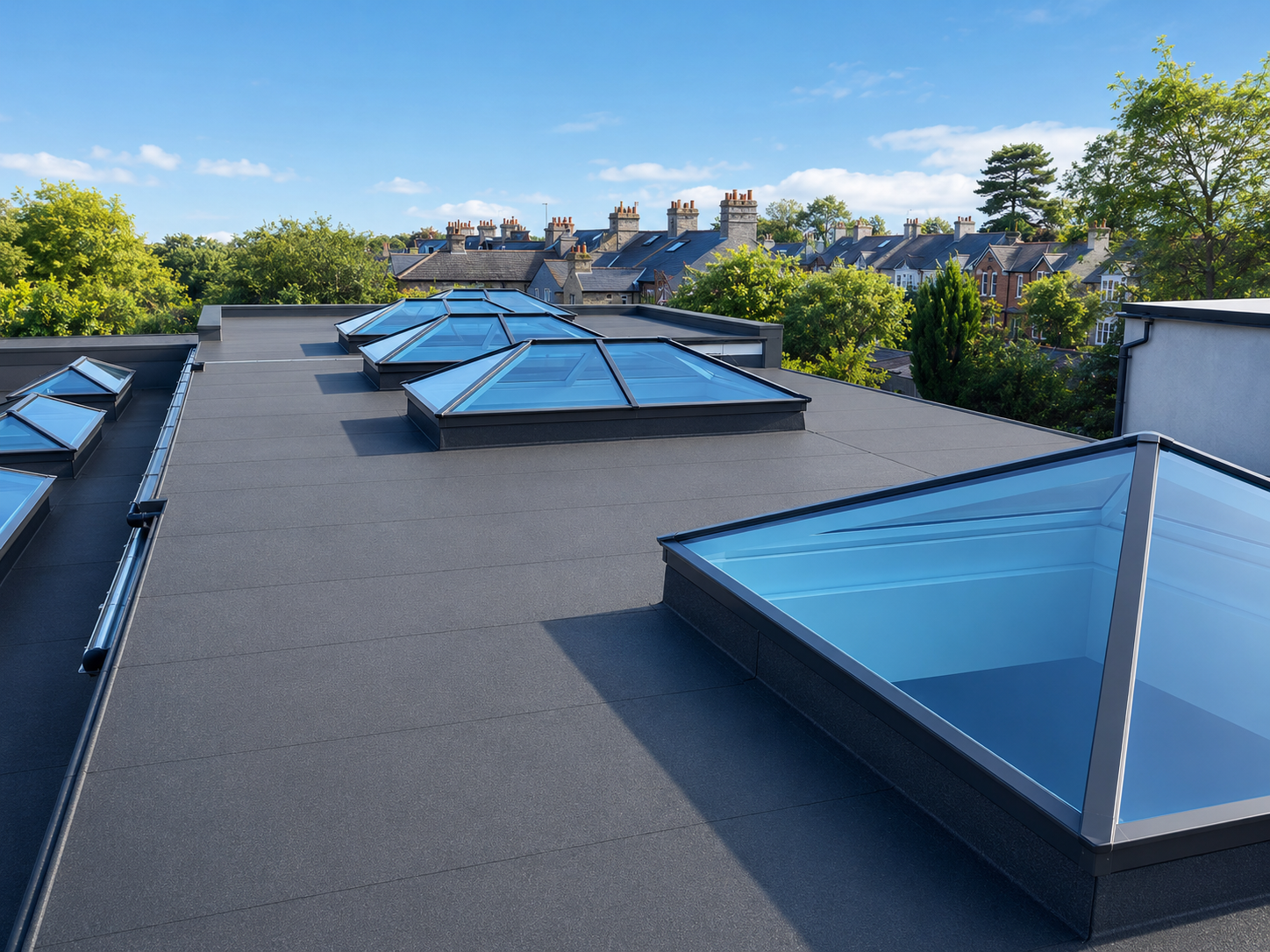 Roof lanterns installed on a flat roof project