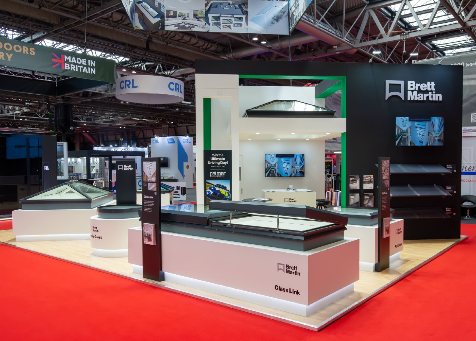 Brett Martin daylighting stand at FIT Show with rooflights and roof lanterns